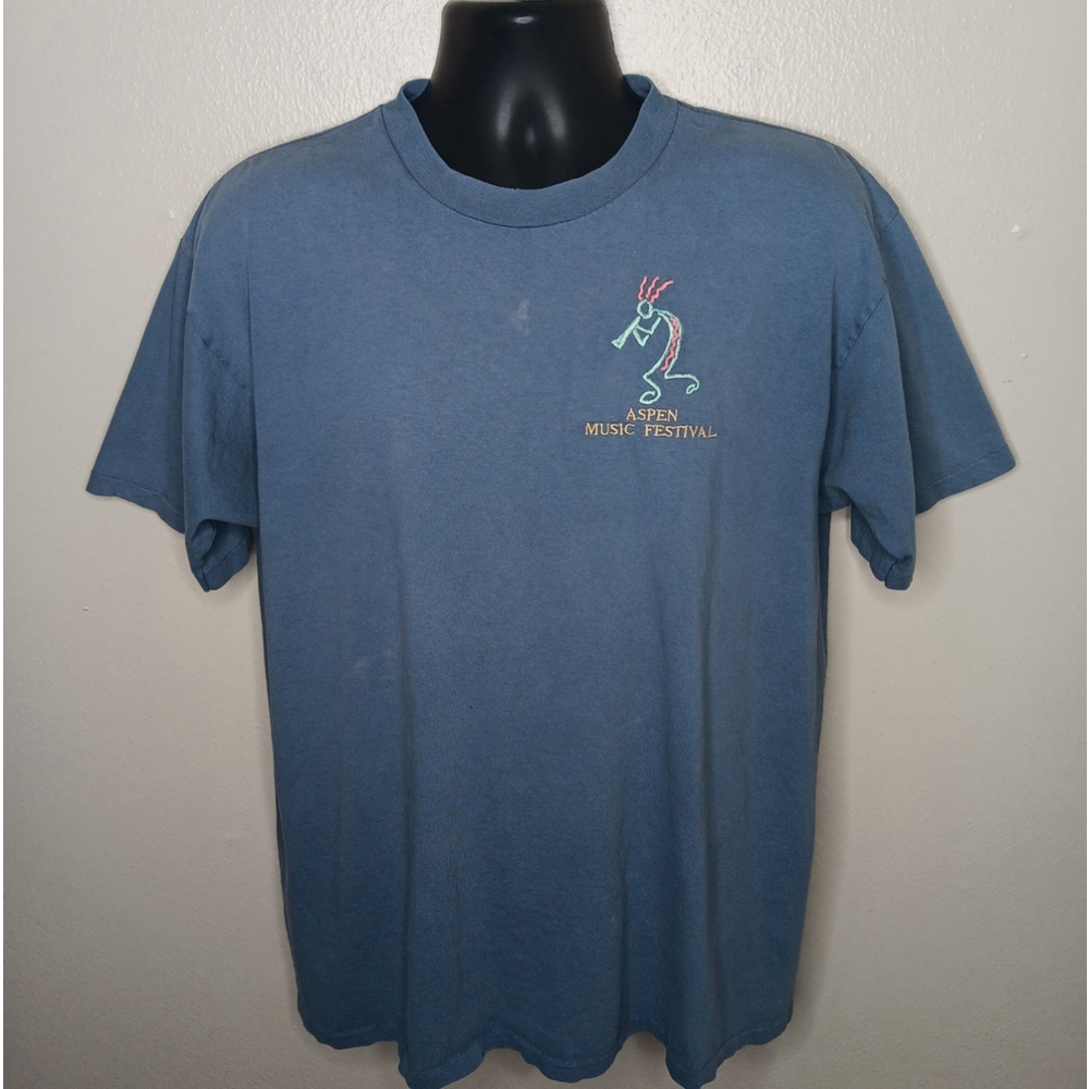 Vintage 90s Aspen Music Festival Adult XL Band T-Shirt Single Stitch Blue USA